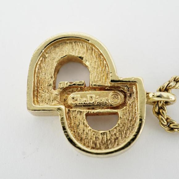 CHRISTIAN DIOR Necklace CD Logo Rhinestone GP Plated Gold Ladies - Picture 4 of 9